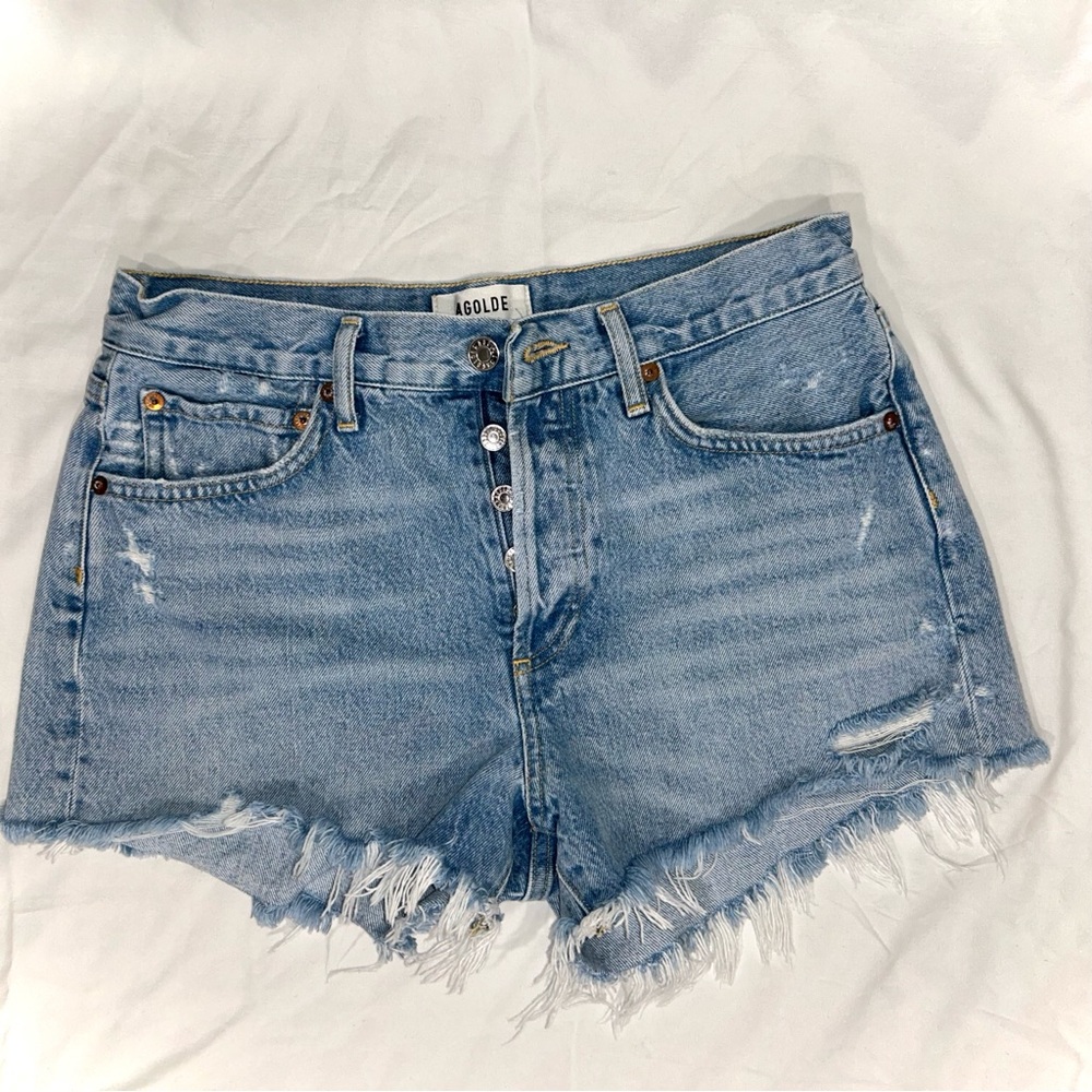 Agolde Distressed Denim Jean Shorts Button Fly